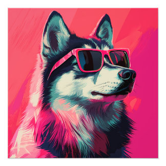 Cool Siberian Husky dog with sunglasses Photo Print