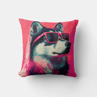 Cool Siberian Husky dog with sunglasses Throw Pillow