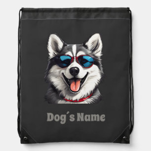 Cool Siberian Husky With Sunglasses Drawstring Bag