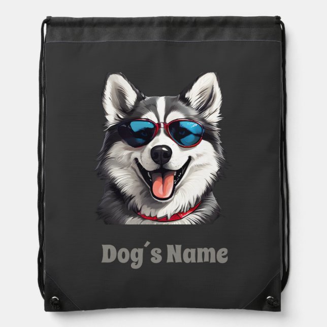Cool Siberian Husky With Sunglasses Drawstring Bag (Front)