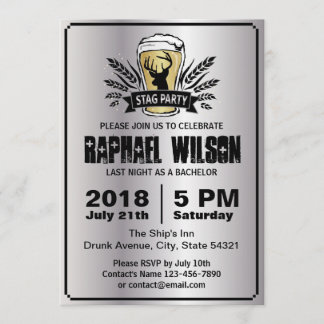 Cool Silver Beer Barley Stag Bachelor Party Card
