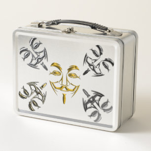Cool Silver Black Gold Face Masks Metal Lunch Box