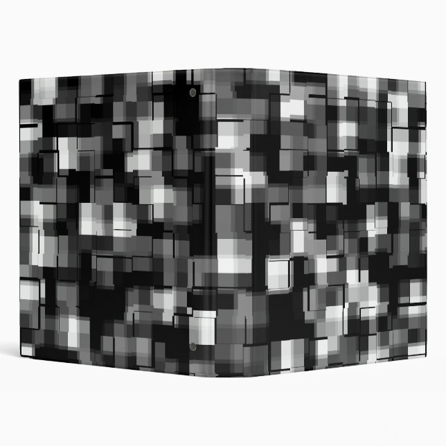 COOL Silver Black White Abstract Plaid 3 Ring Binder (Background)