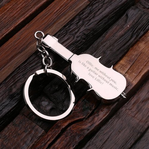 Cool Silver Etched Violin Shaped Steel Keychain