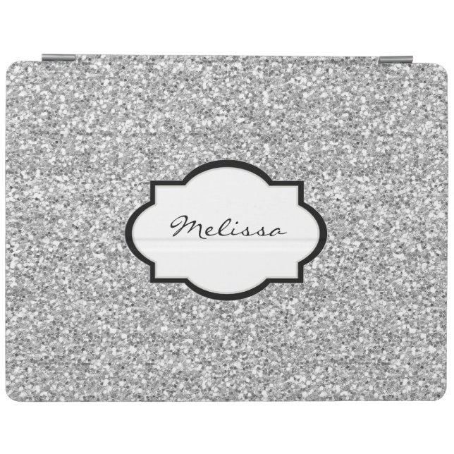 Cool Silver glitter bling sparkling monogram name iPad Smart Cover (Horizontal)