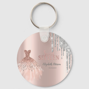 Cool Silver Glitter Drips,Dress Rose Gold Keychain