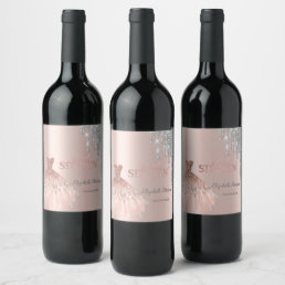 Cool Silver Glitter Drips,Dress Rose Gold Wine Label