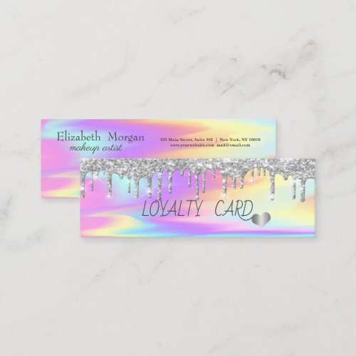 Cool Silver Glitter Drips HeartsHolographic Loyalty Card
