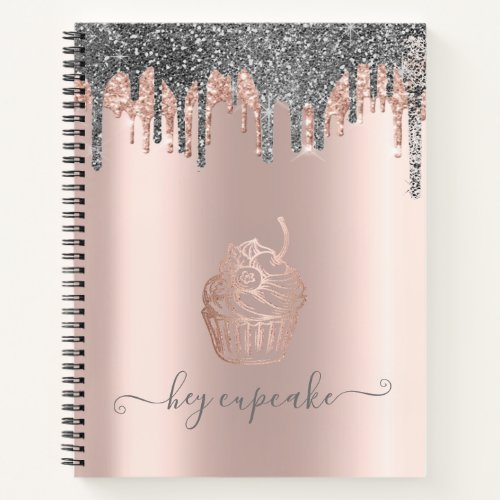 Cool Silver Glitter Drips Rose Gold Cupcake  Notebook