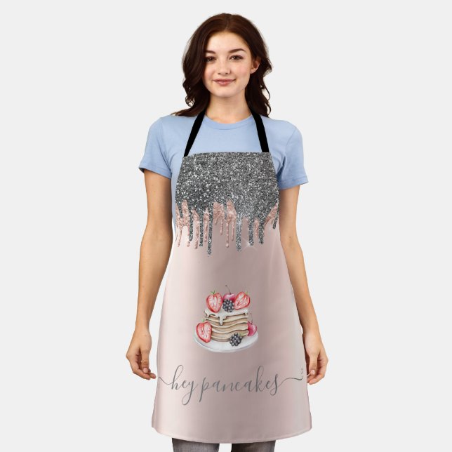Cool Silver Glitter Drips Rose Gold Pancakes Apron (Worn)