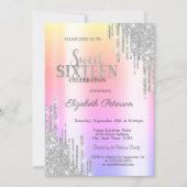Cool Silver Glitter Drips Rose Gold  Sweet 16 Invitation (Front)
