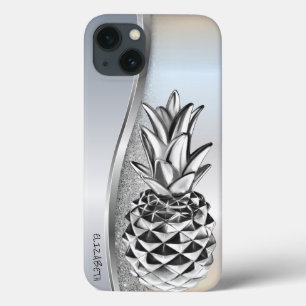 Cool Silver Glitter Metallic Pineapple Tropical iPhone 13 Case
