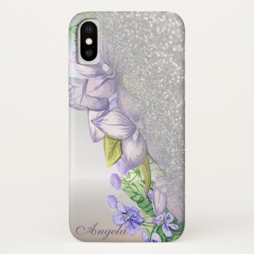 Cool Silver Glitter Ombre Floral _ Personalized iPhone XS Case