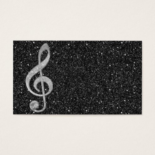 Cool silver glitter shining effects treble clef business card
