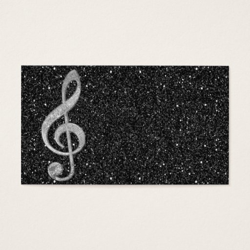 Customizable Cool silver glitter shining effects treble clef business card
