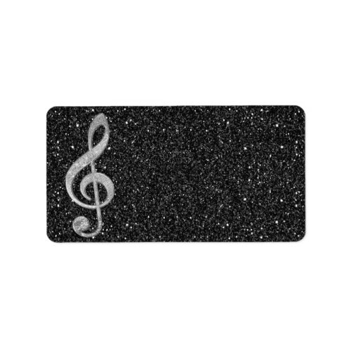 Cool silver glitter shining effects treble clef label