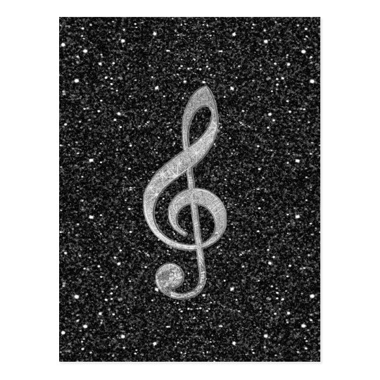 Cool silver glitter shining effects treble clef postcard