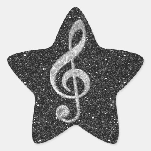 Cool silver glitter shining effects treble clef star sticker