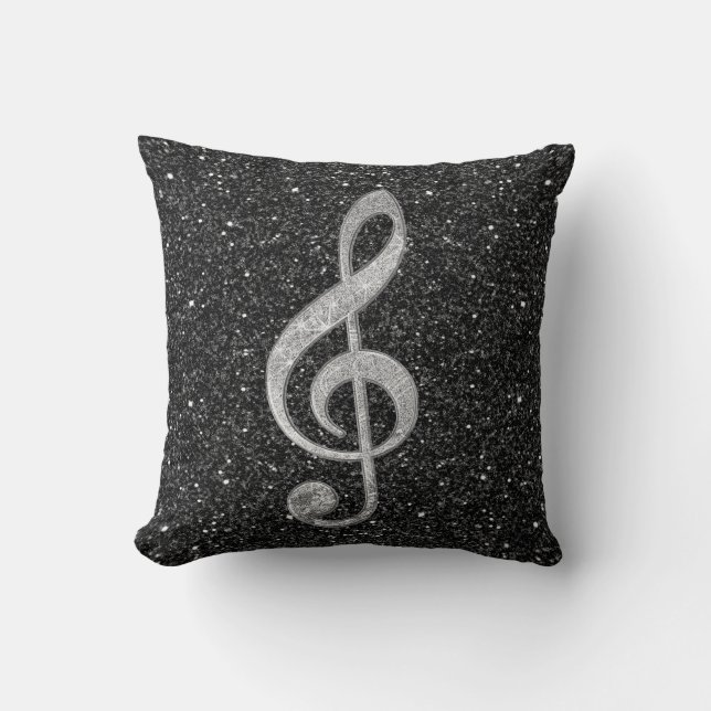 Cool silver glitter shining effects treble clef throw pillow (Front)