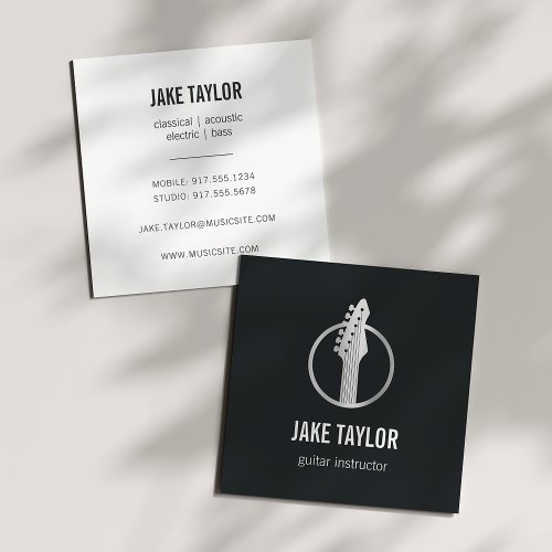 Cool Silver Guitar Instructor Square Business Card