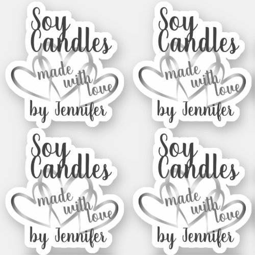 Cool Silver Hearts Made with Love White Soy Candle Sticker