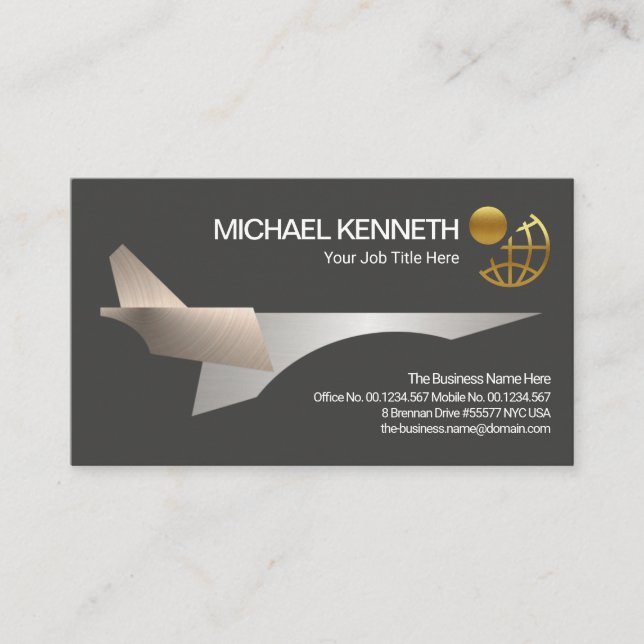 Cool Silver Jet Airplane Airport Aviation Pilot Business Card (Front)