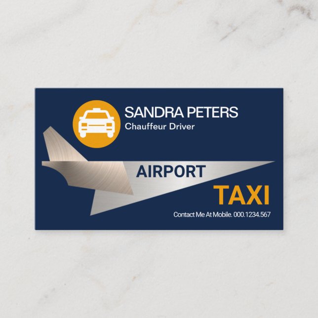 Cool Silver Jet Airplane Airport Taxi Driver Business Card (Front)