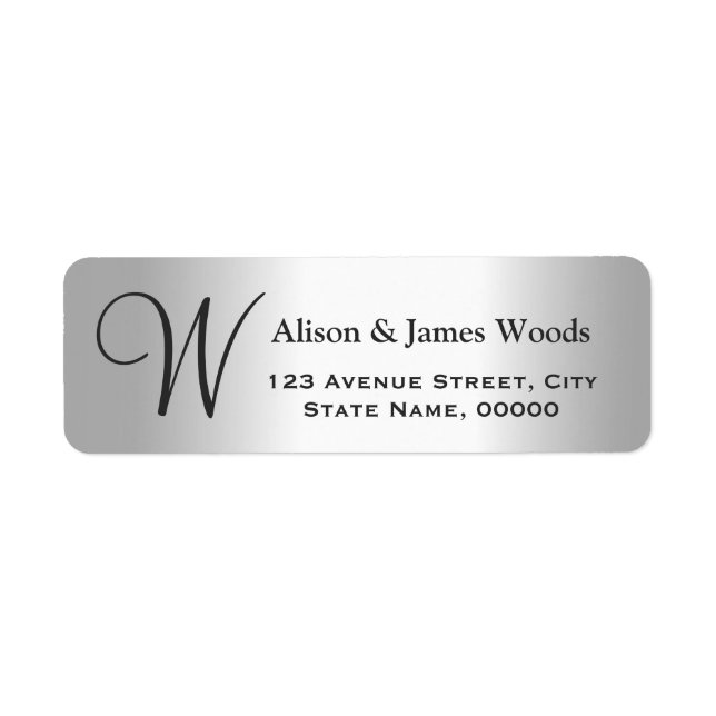 Cool Silver Metallic Look for Monogram Wedding Label (Front)