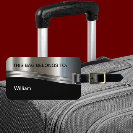 Cool Silver Metallic Look Monogram Luggage Luggage Tag