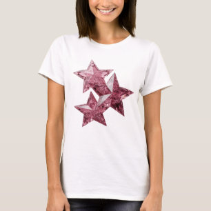 Cool Silver THREE PINK STAR BIRTHSTONE CRYSTALS T-Shirt