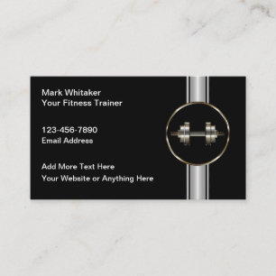 Cool Silver Tone Barbell Fitness Training Business Card