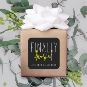 Cool Simple Black Finally Divorced Humor Break Up  Square Sticker