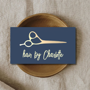 Cool Simple Blue Faux Gold Scissors Hair Stylist  Business Card