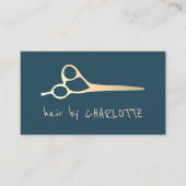 Cool Simple Blue Faux Gold Scissors Hair Stylist Business Card (Front)