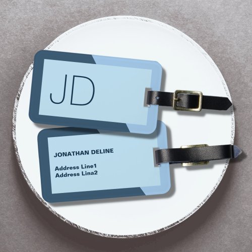 Cool Simple Blue Geometric Monogram Luggage Tag