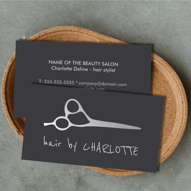 Cool Simple Faux Silver Scissor Hair Stylist Business Card (Creator Uploaded)
