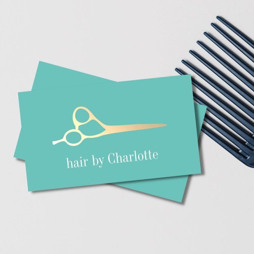 Cool Simple Green Faux Gold Scissors Hair Stylist  Business Card