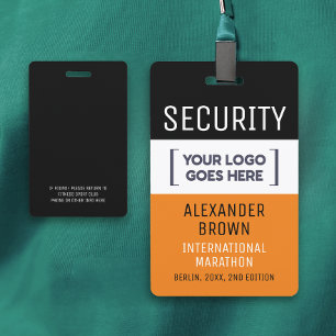 Cool Simple Orange And Black Event Logo Security Badge