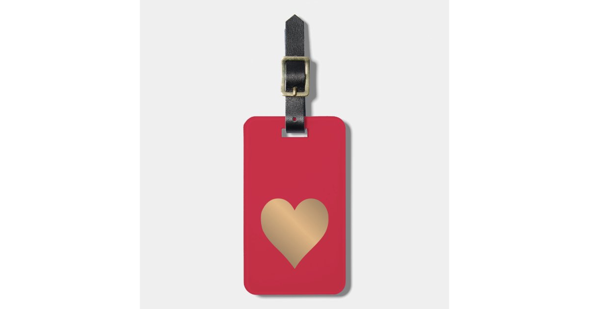 Cool Simple Red Faux Gold Heart Luggage Tag Zazzle