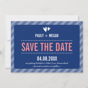 COOL SIMPLE SAVE THE DATE  plain type navy coral