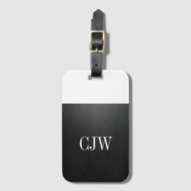 Cool Simple Texture Black White Monogram Luggage Tag (Front Vertical)