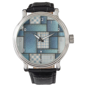 Cool Simulated Blue Denim Fabric Watch