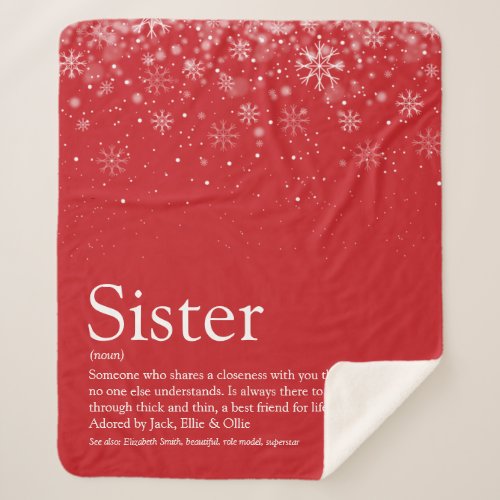 Cool Sister Winter Holiday Snowflakes Definition Sherpa Blanket
