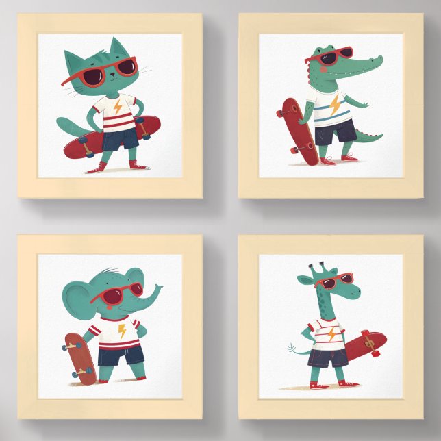Cool Skateboard Animals Nursery Art Prints - Cat,  (Front)