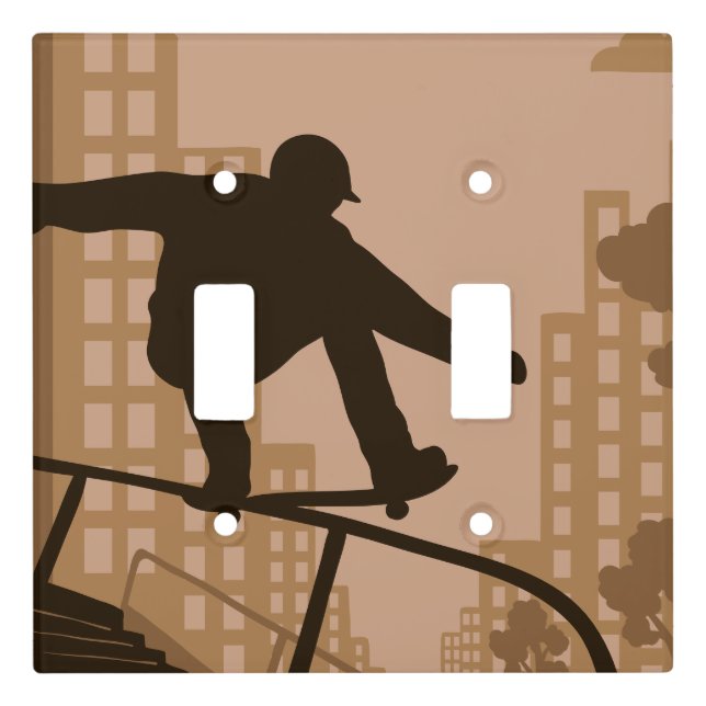 Cool Skateboard Rider Brown Silhouette  Light Switch Cover (Front)