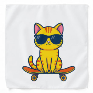 Cool Skateboarding Cat Wearing Sunglasses Cartoon Bandana