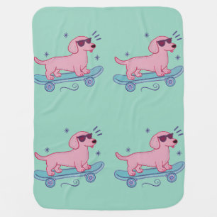 Cool Skateboarding Dachshund Funny Dog Art Baby Blanket