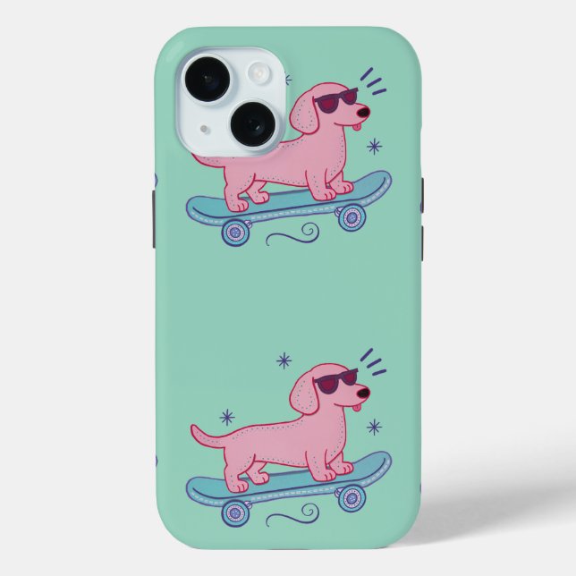 Cool Skateboarding Dachshund | Funny Dog Art Case-Mate iPhone Case (Back)