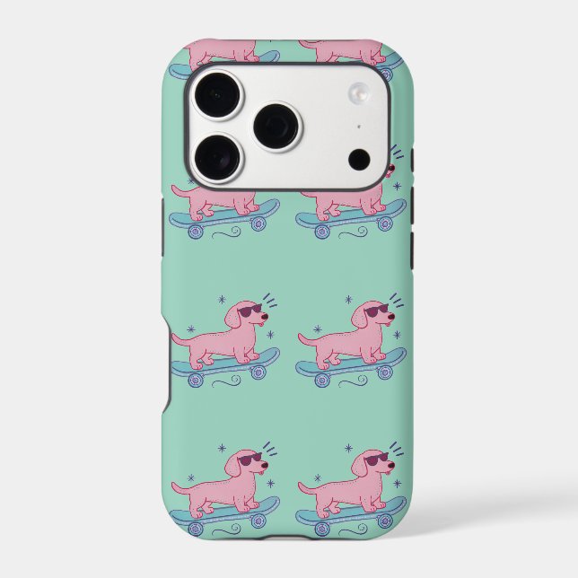 Cool Skateboarding Dachshund | Funny Dog Art Case-Mate iPhone Case (Back)