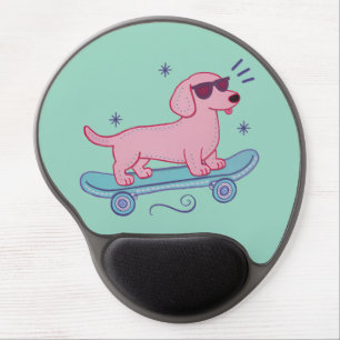 Cool Skateboarding Dachshund Funny Dog Art Gel Mouse Pad